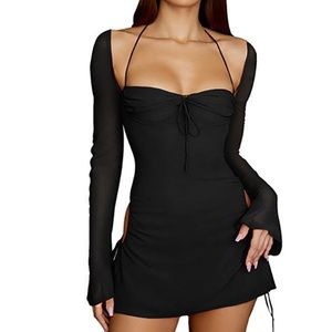 NWOT Drawstring Side Tie Front Zip Back Bodycon Dress